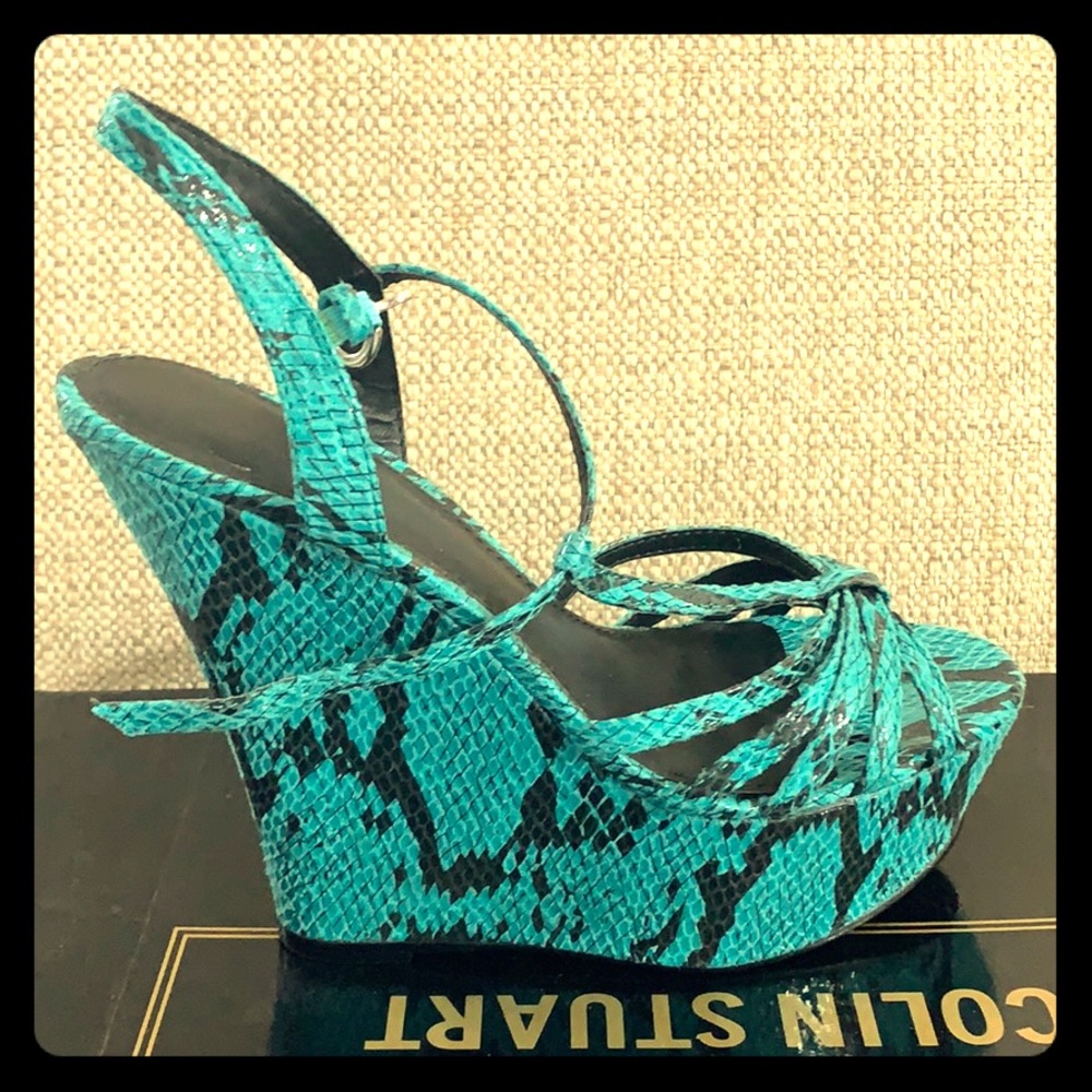 Teal wedges snake print